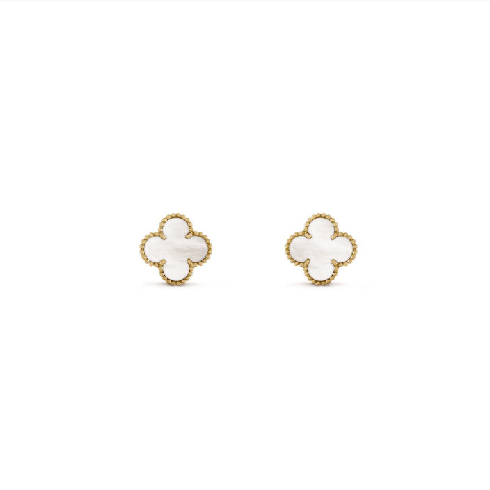 925 Sterling Silver White Mother-of-pearl Flowerlace Earrings Yellow Gold Plated Four Leaf Clover Stud Earrings Jewelry Gift For Women