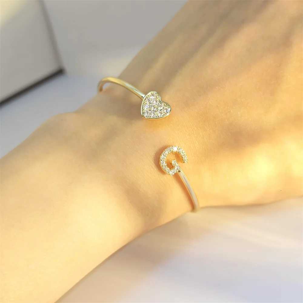 9mm Zircon Letters Bangle Plain Letter Charm Stragger Initial Bracelet for Women Gold Gift Jewelry Z250807