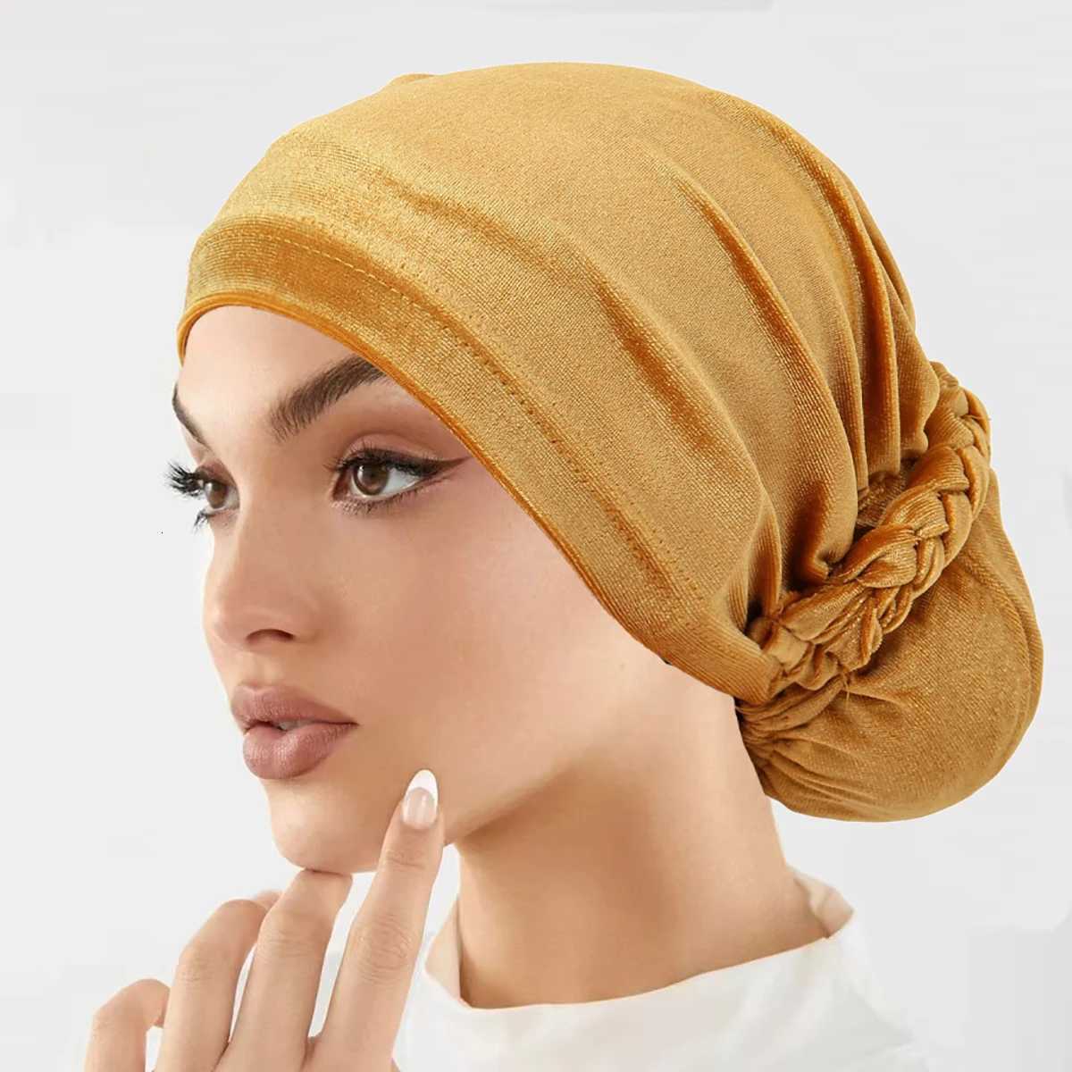 Soft Elastic Velvet Instant Turban Inner Hijabs Caps Hat Muslim Fashion Womens Solid Color Headscarf Women Hijab Bonnet Z250808
