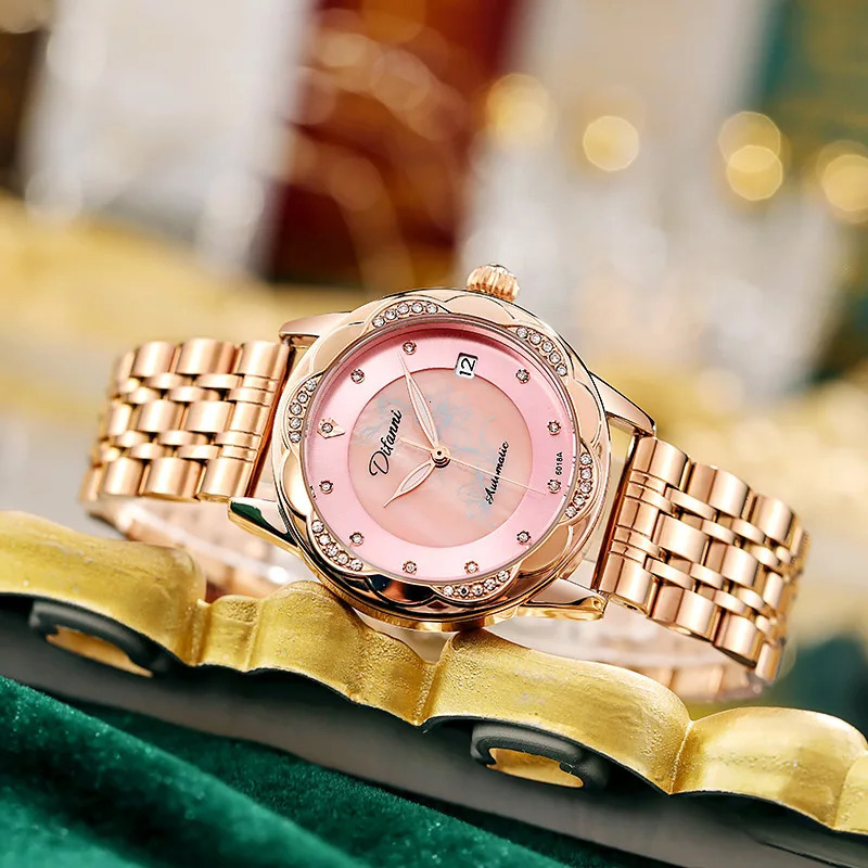 Women Mechanical Watches Automatic Crystal Diamond Wristwatch Lady Waterproof Fashion Casual Luminous Calendar Date Clock 250807