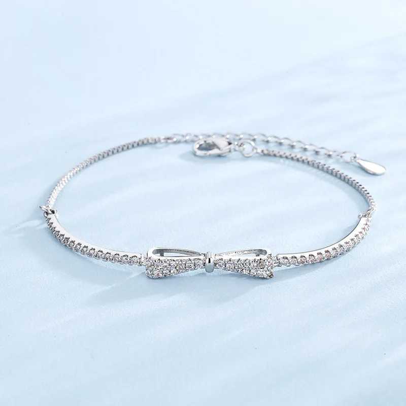 925 Sterling Silver Bow Bracelet Micro Inlay Zircon Bracelet French Elegant Fashion Womens Bracelet Jewelry Z250807