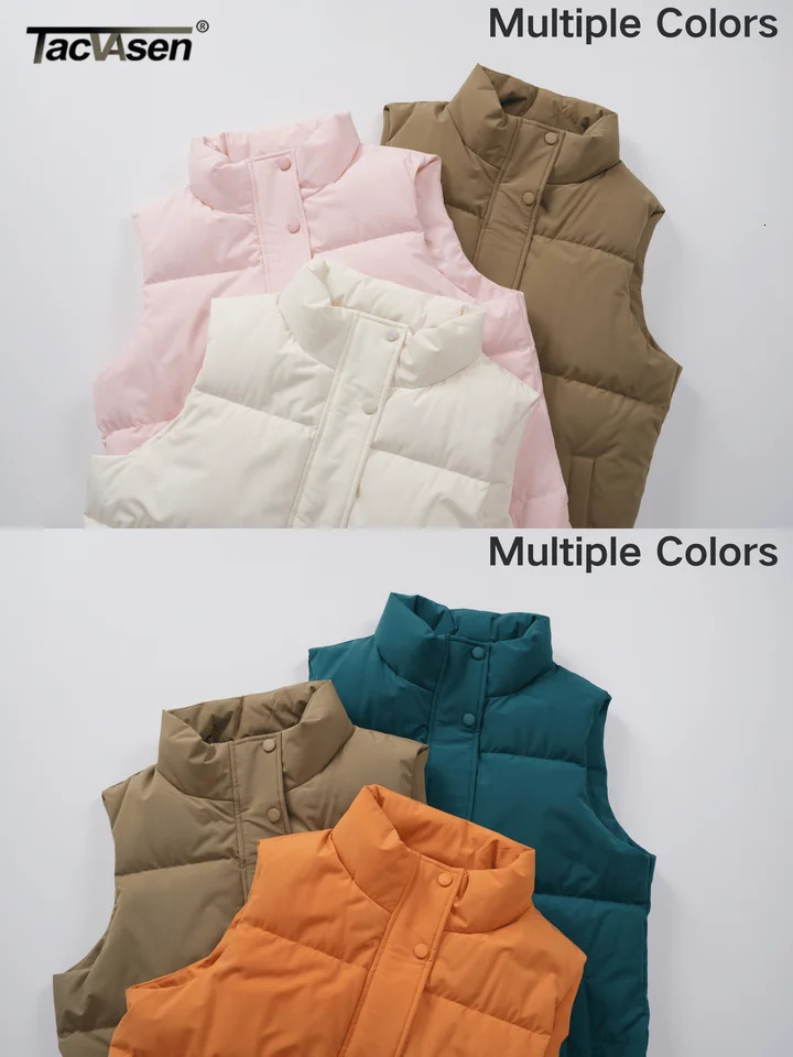 TACVASEN Winter Puffer Duck Feather Down Coats Womens Warm Sleeveless Outwear Waistcoats Zip-up Button Lightweight Padded Vests 250804