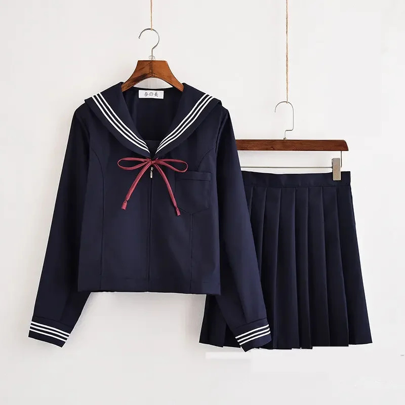 Navy Blue JK Uniform Summer Shortlong Sleeve Japanese School Uniforms Girls Sailor Sets Pleated Skirt COS Costume 250729