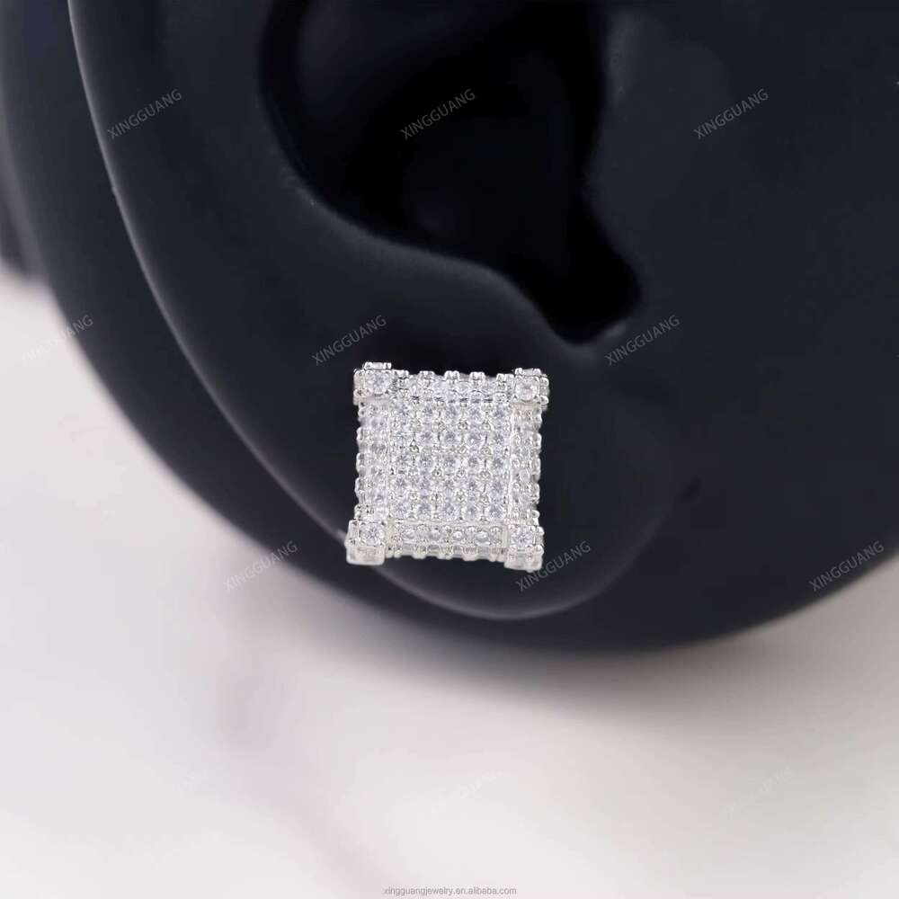 XG Fashion Gold Plated Square Shape Stud Sier VVS Moissanite Dia for Woman Men Earrings Fine Jewelry