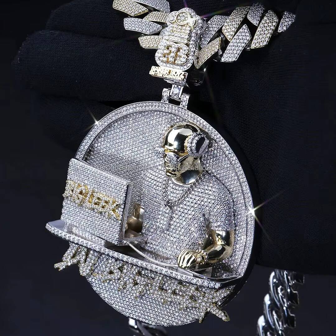 Mens Large Customized Name Number round Disk Pendant Certified Diamond Name Hip Hop Moissanite Pendant Fully Iced out