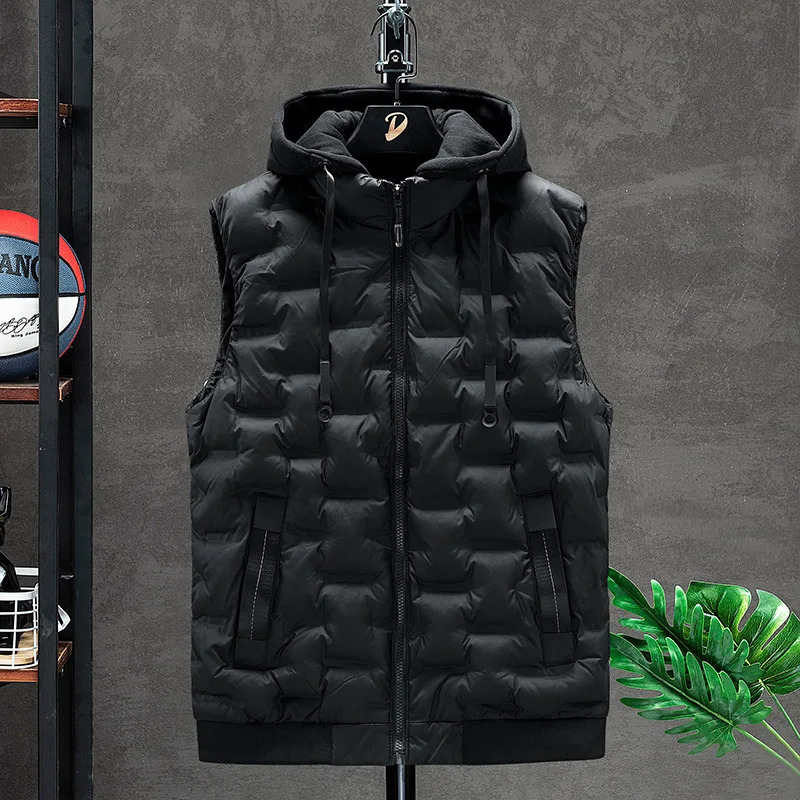 Vests Korean Sell Mens Winter Vest Down Vests Men Casual Waistcoat Sleeveless Jackets Male Hooded Vest Men 250804