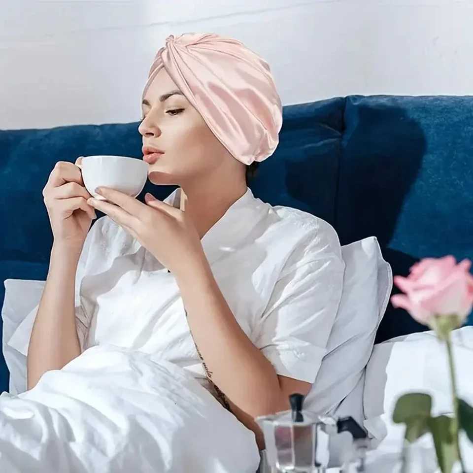 Adjustable Silk Satin Hair Bonnet For Sleeping Double Layer Hair Wrap Sleep Cap Turban For Women Men Curly Straight Hair Long Z250808