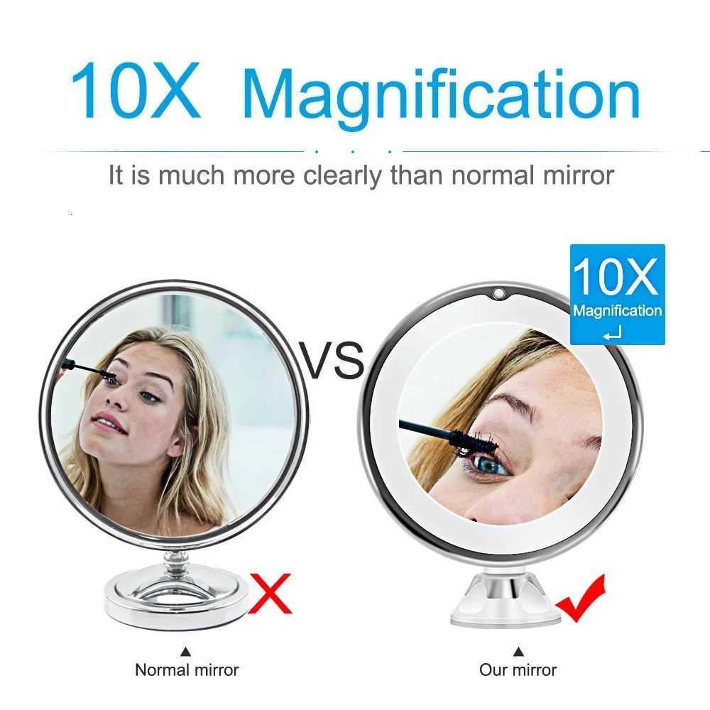 10X Magnification LED Fill Light Battery-Powered Suction Cup Base Foldable Makeup Mirror Desk Z250807