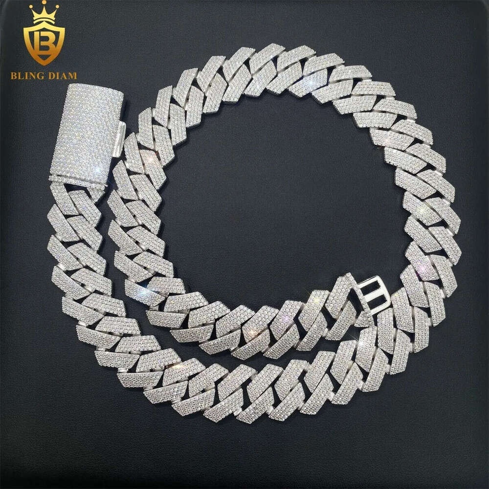 New Design 20MM Moissanite Cuban Chain Necklace High Quality Round Brilliant Cut Dia Sier