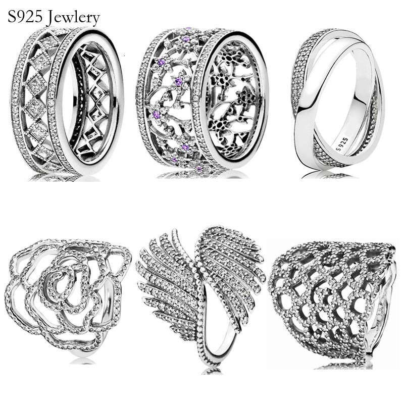 925 Sterling Silver Ring Openwork Shimmering Lace Mestic Feathers Fascination Ring For Women Gift Jewelry Free Shipping