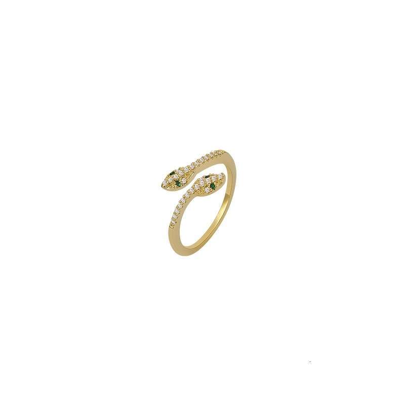 Exquisite Chinese Style Open Ring for Women, Light Luxury Internet Celebrity Index Finger Ring, High-end Sense with Inlaid Diamond Snake Head Zodiac J