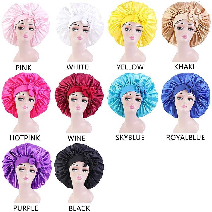New Large Satin Bonnet Silk Night Sleeping Cap Long Satin Bonnet With Head Tie Band Bonnet Edge Wrap For Women Curly Braid Hair Z250808