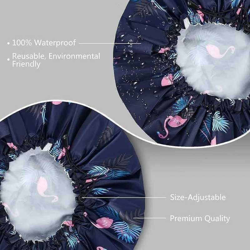 Shower Cap Large Adjustable Reusable Double-Layer Waterproof Bath Cap for Women Girls Braids SPA Long Hair Z250808