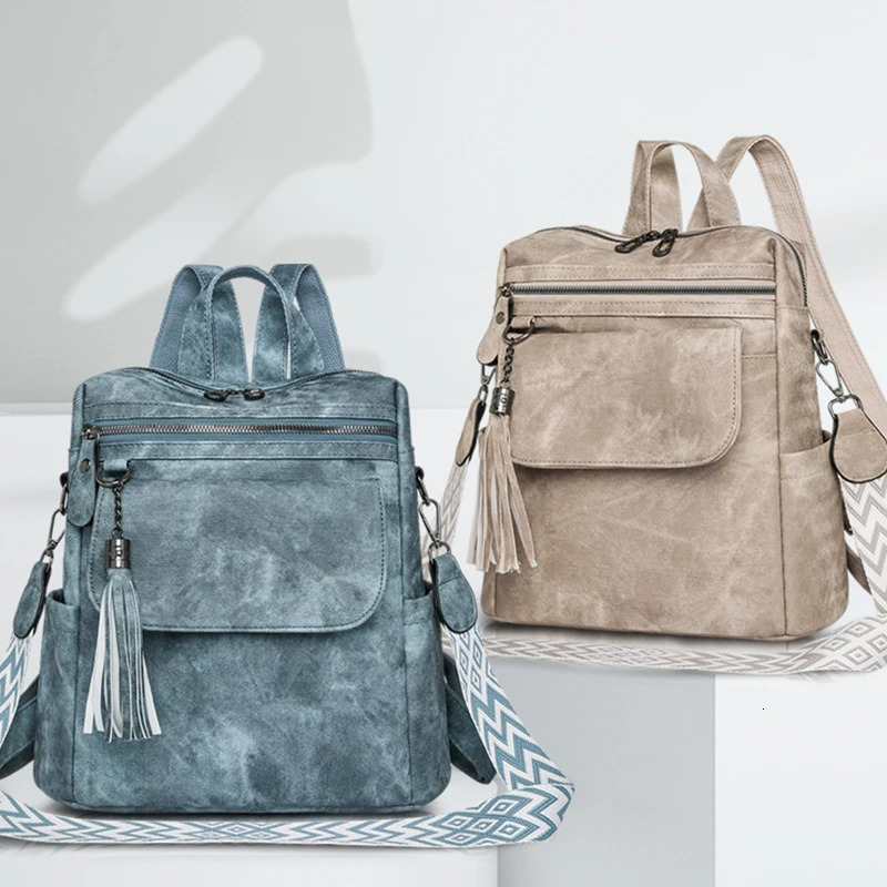 Retro womens backpack multi compartment tassel style suitable for daily work and travel multifunctional shoulder bag 250807