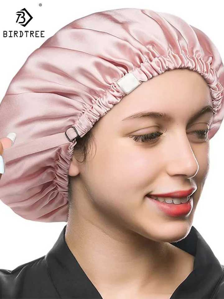 Birdtree Mulberry Silk Bonnet Women Double Layer Sleeping Night Cap Pure Hair Wrap Elastic Headwrap A34324M Z250808
