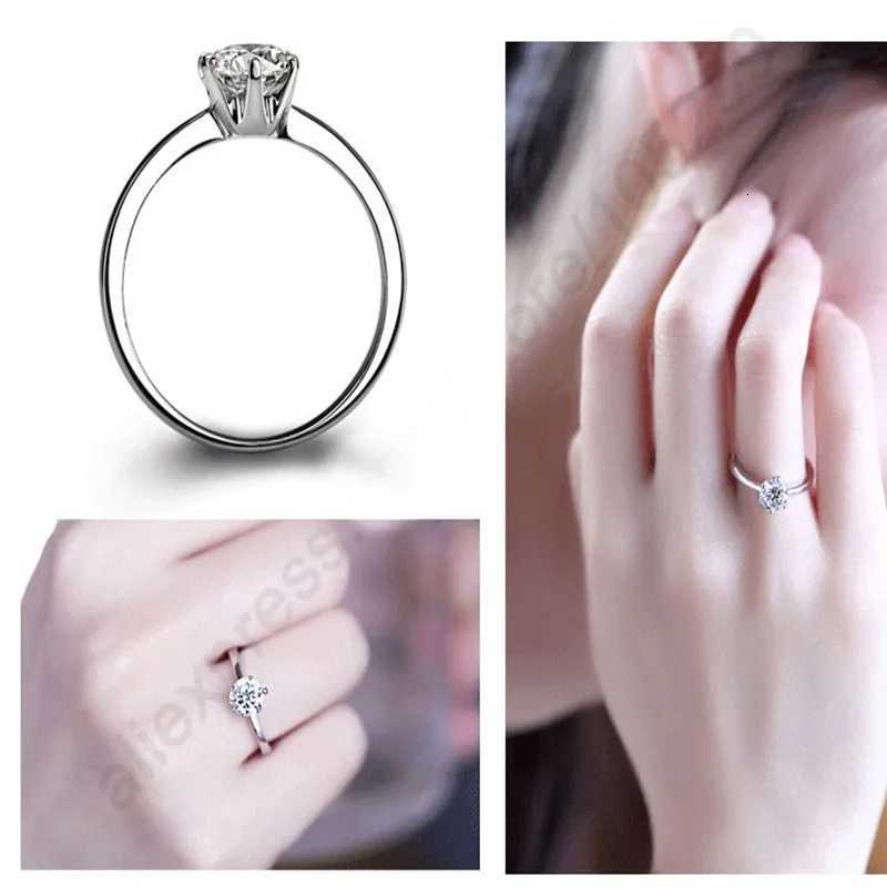 Elegant Classic Real 925 Sterling Silver Finger Rings Jewelry Crystal Cubic Zirconia 6 Prongs Women Wedding Rings Y250808