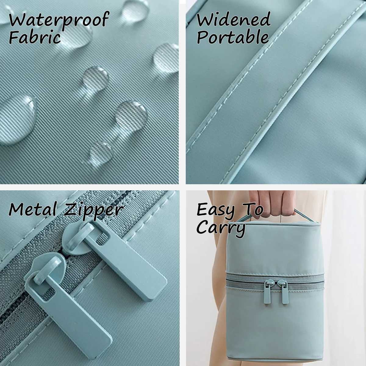 Cylinder Cosmetic Bag with Inner Pocket Portable Waterproof Travel Organizer Makeup Pouch Y250808