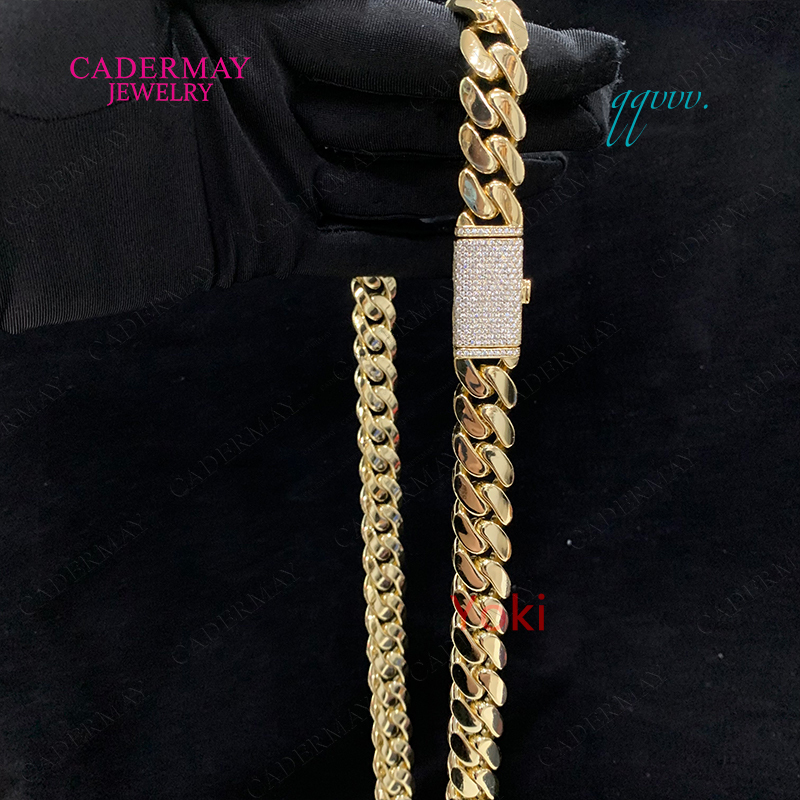 Hop Heavy 250g Gold Hip Chain Necklace 14mm 925 Silver 14k Gold Plated Smooth Miami Cuban Link Chain With Long Moissanite Clasp