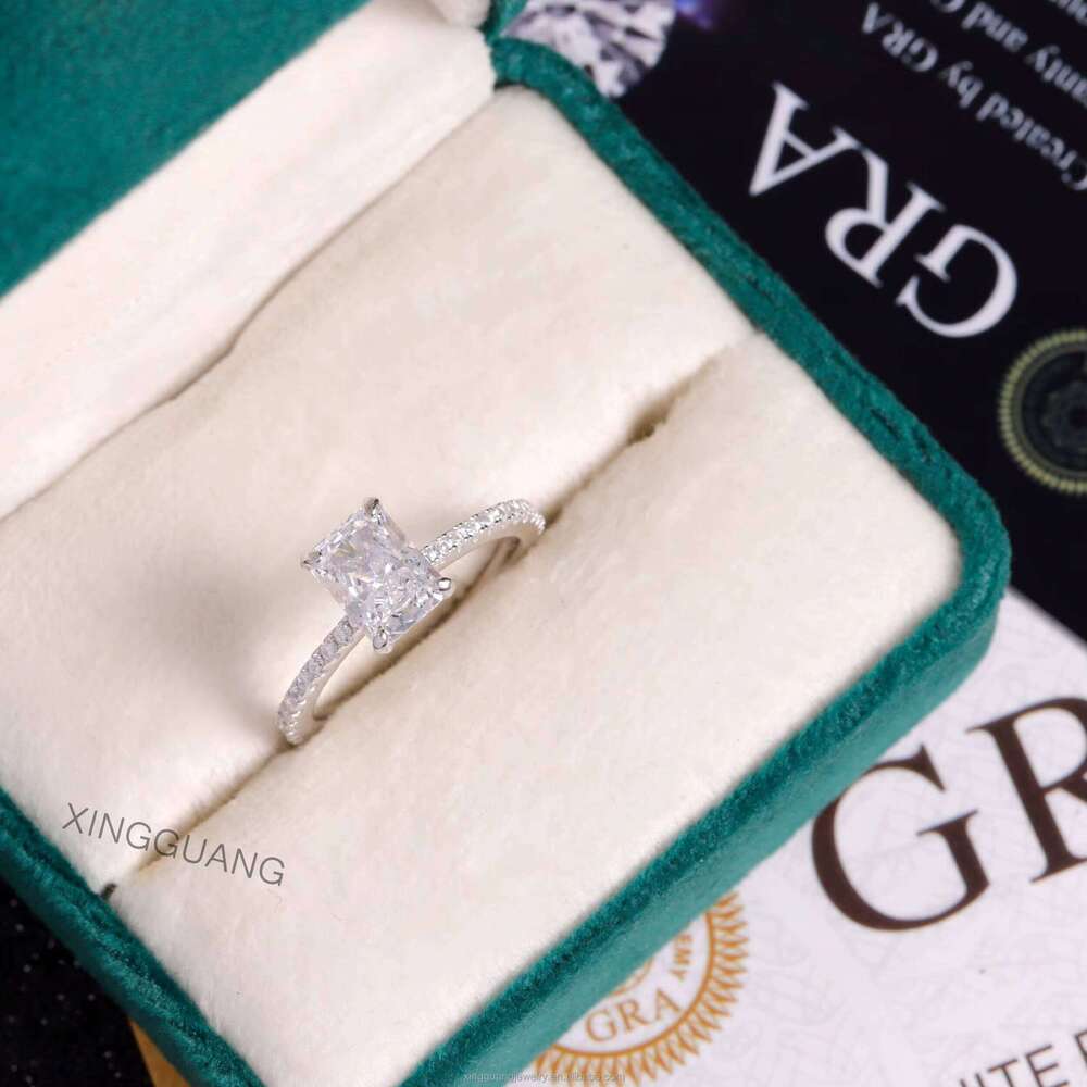 XingGuang Custom 2ct Radiant Crushed Ice Cut 14k White Soild Gold VVS Moissanite Fine Jewelry Mossanite Ring for Women