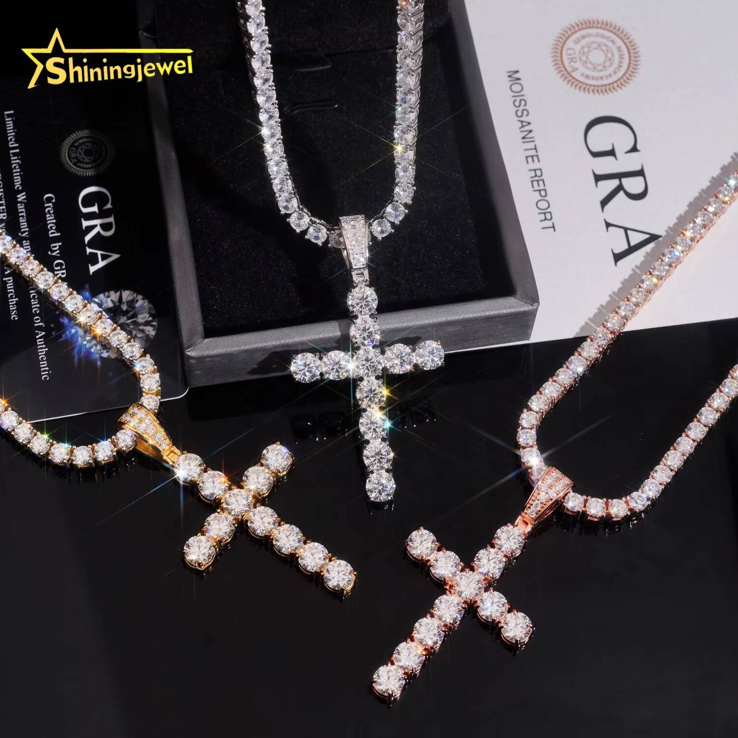 Ready to Ship 6mm Solitaire Tennis Pendants 925 Silver Cross Hip Hop VVS Moissanite Pendant