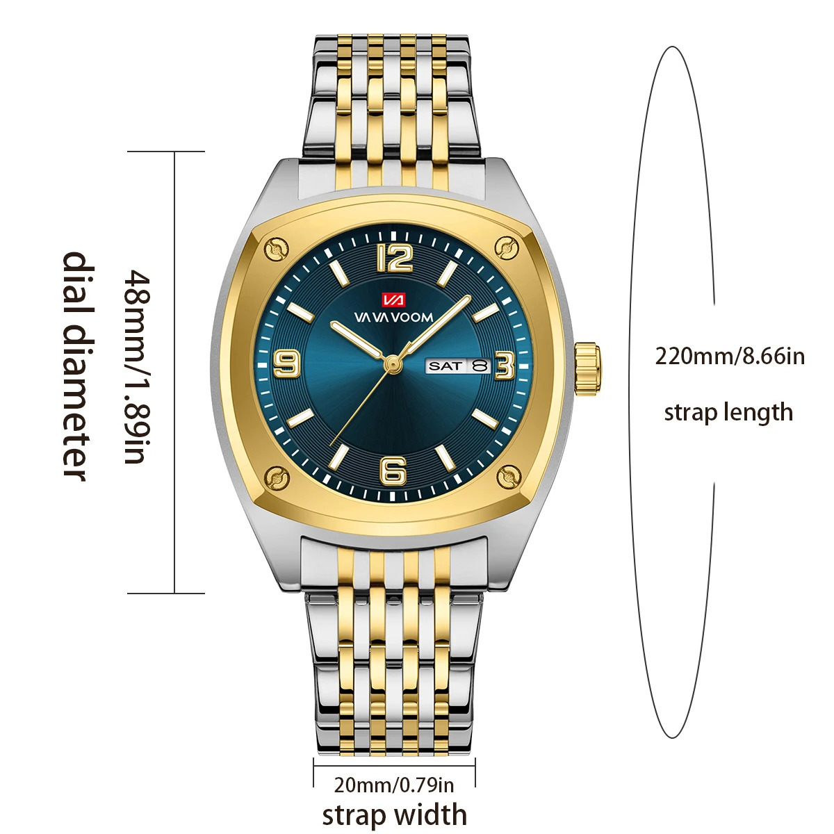 Men Stainless Steel Watch Fashionable Business Style Gold Calendar Quartz Movement Wine Barrel Shaped Casual Sports Watch 250807