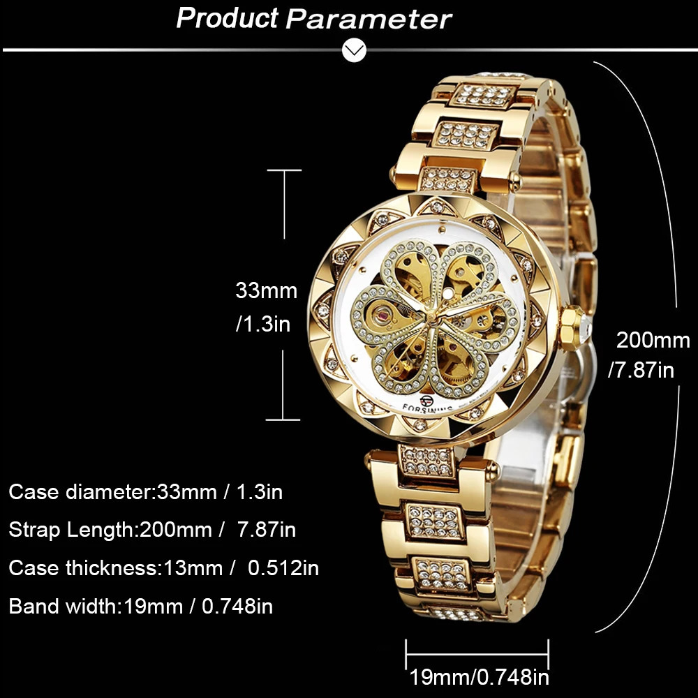FORSINING Retro Women Automatic Mechanical Watch Skeleton Rhinestone Luminous Pointers Stainless Steel Stylish Female Wristwatch 250807