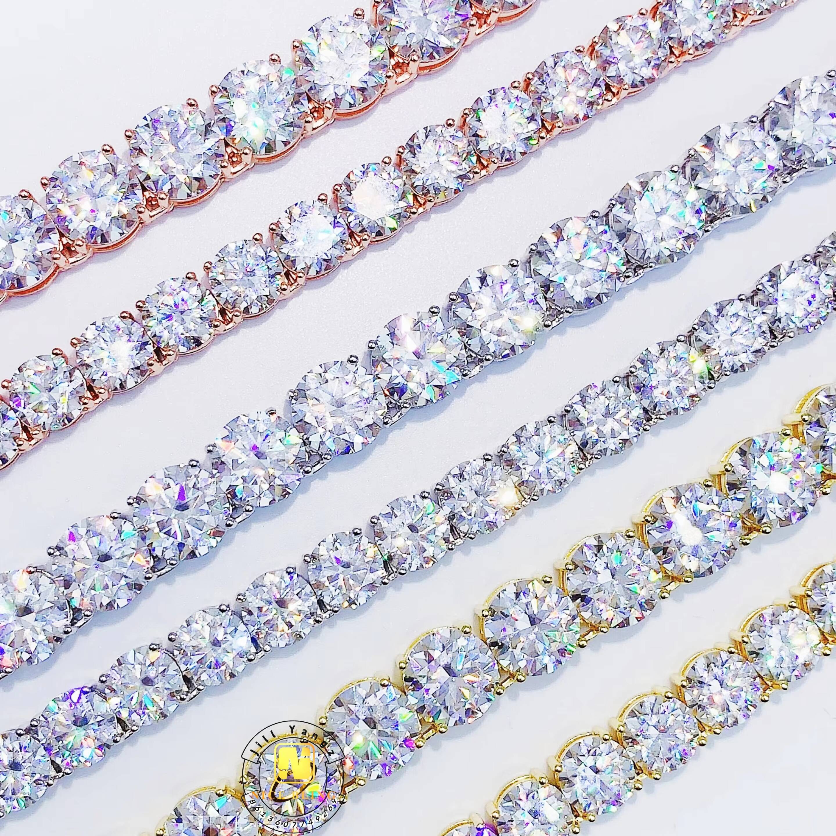 Luxury Blinding Flash 8mm 10mm BIG Stone Moissanite Tennis Chain Necklace Manufacturer 18k Gold Plated Necklace S925 Hip Hop
