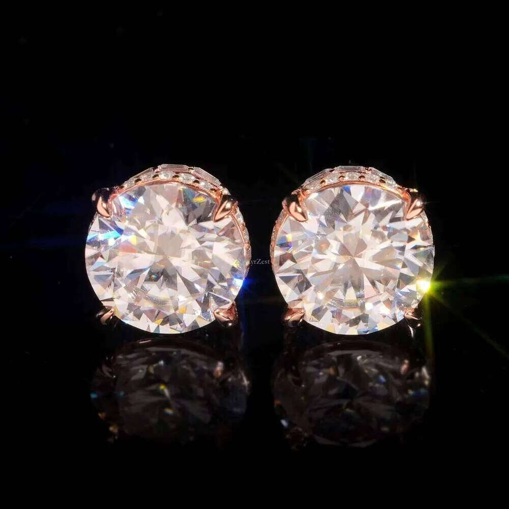 Hip Hop Sier Emerald Big Round Dia 13MM 16 Carat VVS Moissanite Stud Earrings