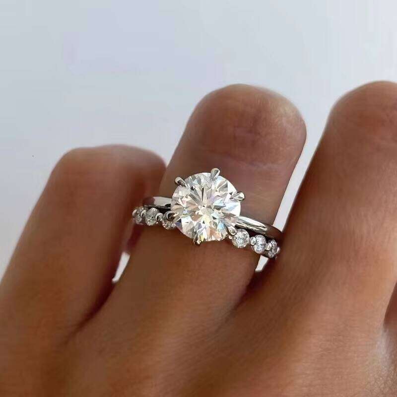 White Gold Wedding 3CT Round Moissanite Solitaire Band Halo Dia Engagement Ring