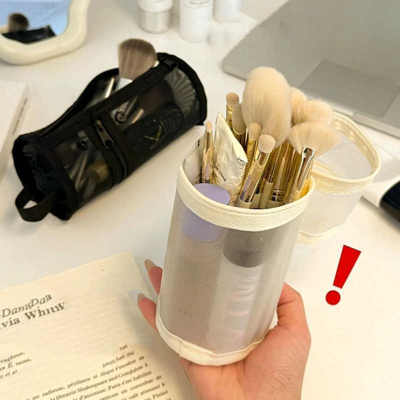 Mesh Dual-use Makeup B Storage Bag Portable B Case Simple Large Capacity B Bucket Holder Travel Stand-up Pouch Y250808