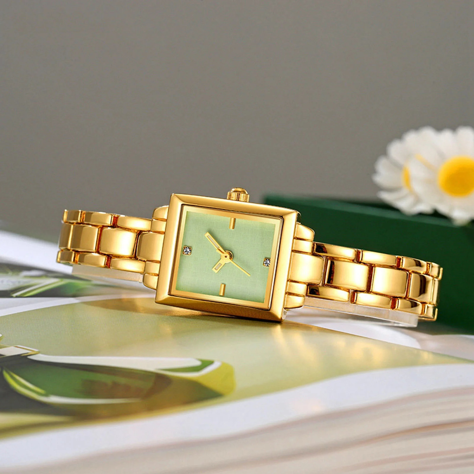 Women Stainless Steel Wristwatch Rhinestone Fashionable Rectangular Quartz Watch 30m Water Proof Lady Watch for Daily 250807