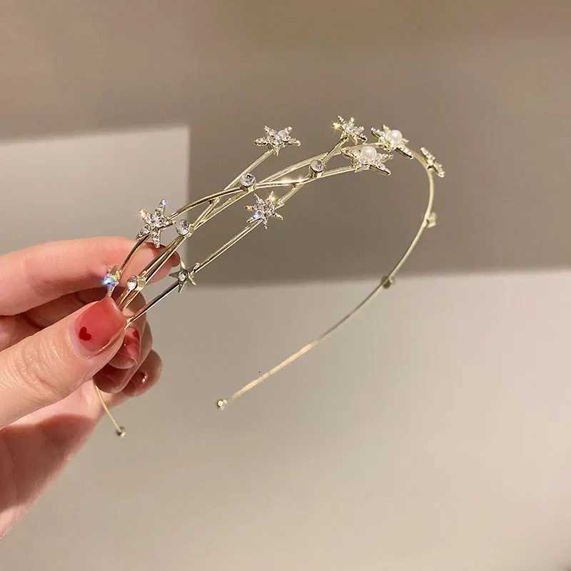 Star Leaves Rhinestones Bands For Wen Imitation Pearl Mti-Layer Hollow Hair Hoop French Elegant Dedicate Party Tiaras Y250808