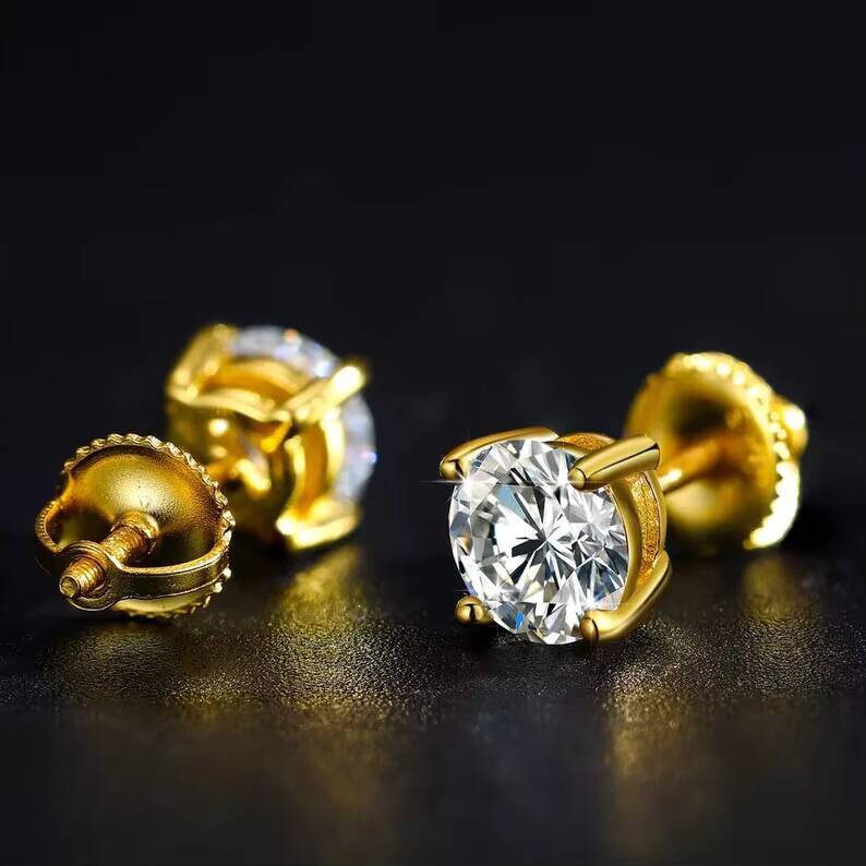 VVS 5mm 6mm Moissanite Stud Earrings Hiphop 925 Silver Bling Moissanite Diamond Round Cut Moissanite Earrings