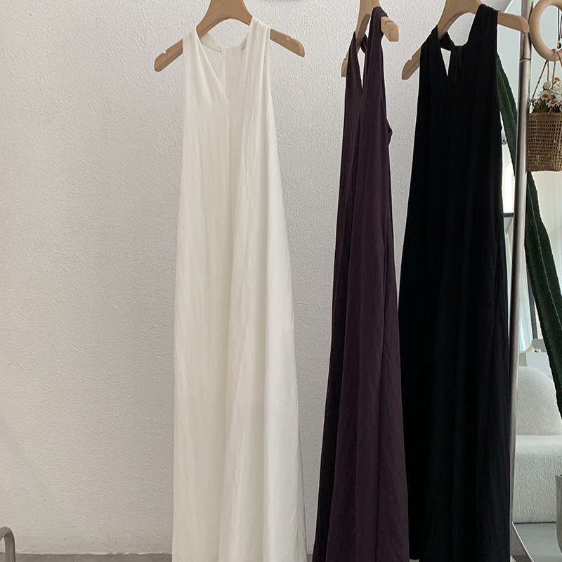 Omalai Halter V-neck Sleeveless Dress for Women Summer New Elegant Vest Long Dress with Belt 3753 T200509