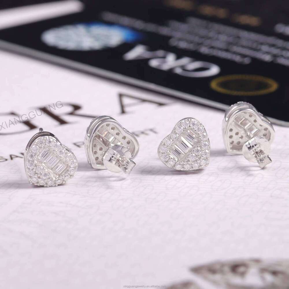 XG Fashion Dia Stud Heart Design Sier VVS Moissanite for Woman Men Fine Jewelry Earrings