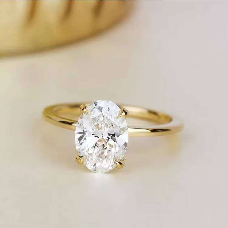 1CT 2CT 3CT Oval Engagement Dia VVS D 14K Solid Yellow Gold Moissanite Eternity Ring for Wedding