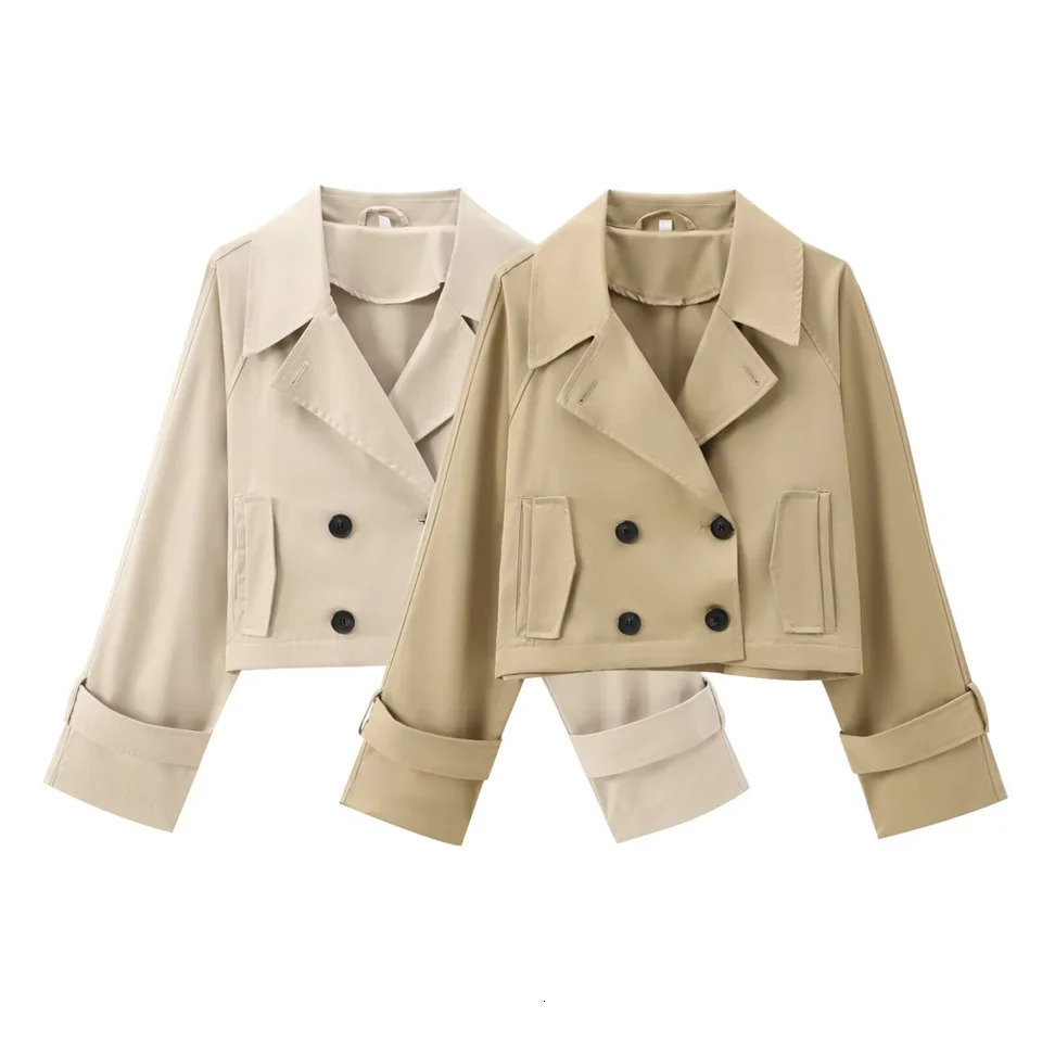 TRAF Autumn Product Womens Fashion Casual Suit Collar Windbreaker Style Long Sleeve Double breasted Jacket Short Coat 250728