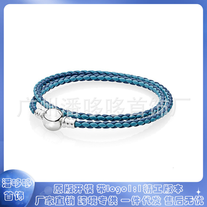 Pure silver S925 leather rope, black and red double circle woven leather, simple and fashionable bracelet, women's personalized handmade accessor