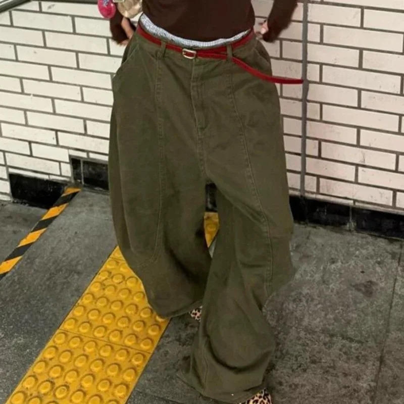 Y2K Women Streetwear Vintage Cargo Harajuku Parachute Jeans Wide Leg Gyaru American Retro Denim Pants 2000s Trousers Clothes 250804