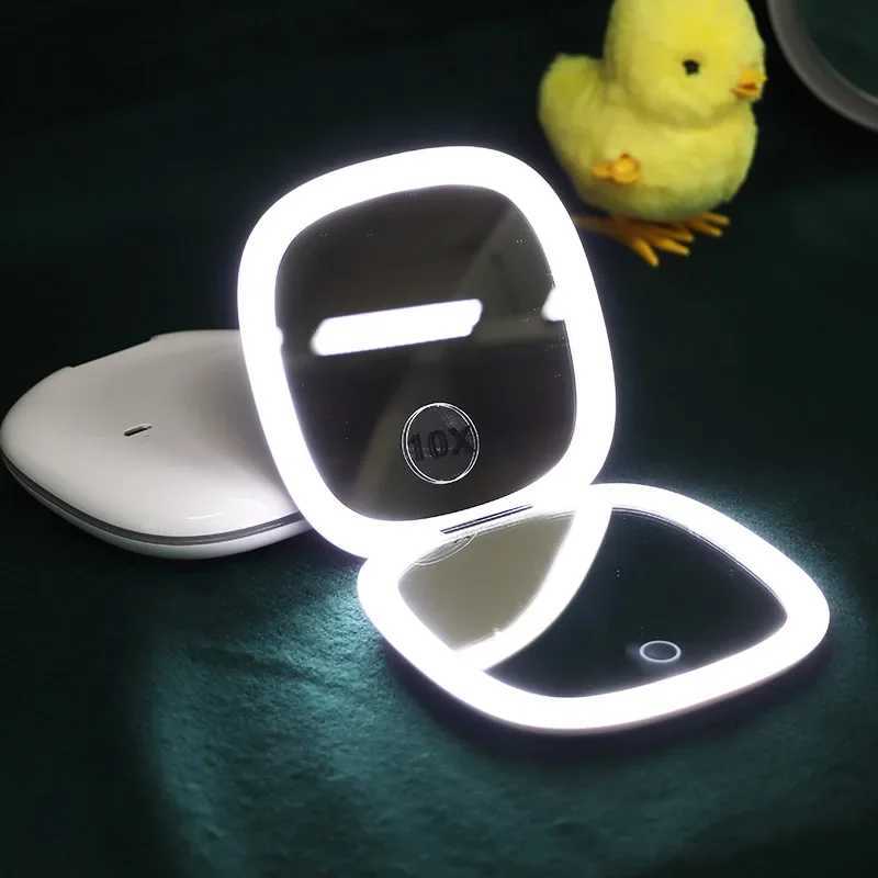 USB Rechargeable Folding Portable LED Makeup Mirror Touch Screen Dimming Handheld With 10X Magnification Travel Cosmetic Mirrors Z250807