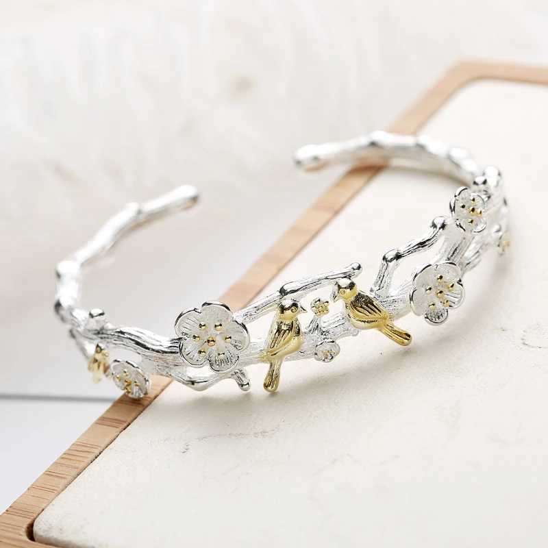 Personality New Art 925 Sterling Silver Jewelry Female Simple Bar Bird Branches High-Quality Popular Open Bracelet Z250807
