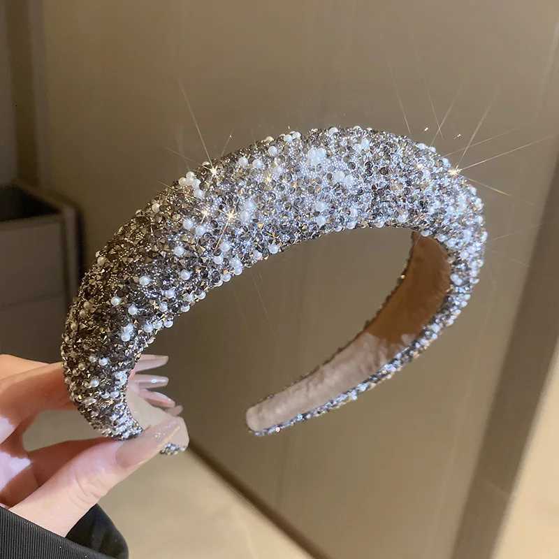 Luxury Inlaid Rhinestone Hairbands for Women Korean Fashion Hair Pure Band Small Pearl Wedding Hair Jewelry Y250808