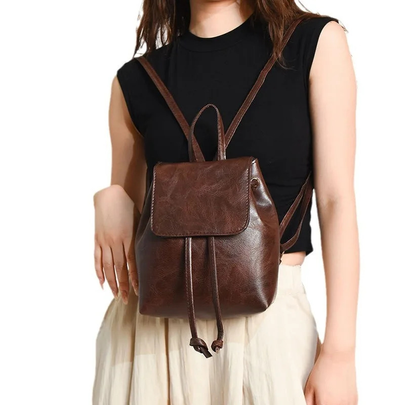 SpringSummer Fashion Backpack for Women Vintage Brown Shoulder Bag Drawstring Artistic Minimalist Backpack 250807