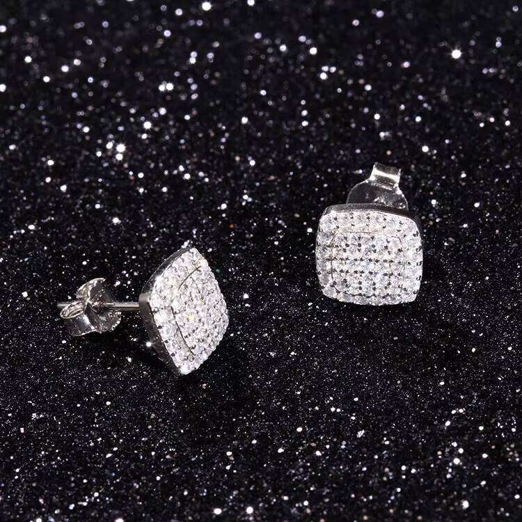 XINGGUANG JEWELRY Sterling Sier Iced Out VVS Moissanite Hypoallergenic Square Stud Earrings for Men Women