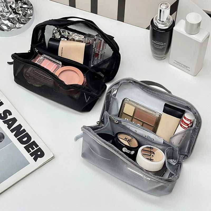 Double Layer Travel Makeup Bag Large Capacity Mesh Cosmetic Pouch Makeup Pouch Mens Bag Travel Essentials Cosmetic Pouch Y250808