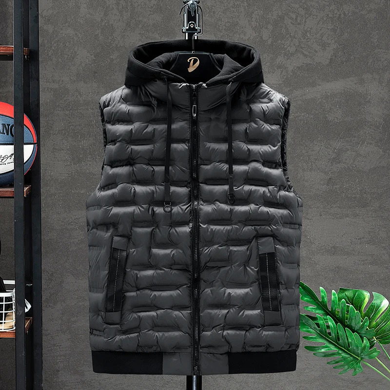 Vests Korean Sell Mens Winter Vest Down Vests Men Casual Waistcoat Sleeveless Jackets Male Hooded Vest Men 250804