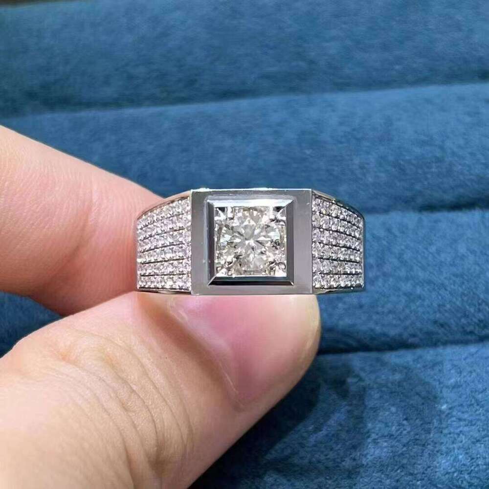 Custom Unique 14k White Gold Moissanite Men Round Cut 0.5CT Dia Jewelry Engagement Ring for Wedding