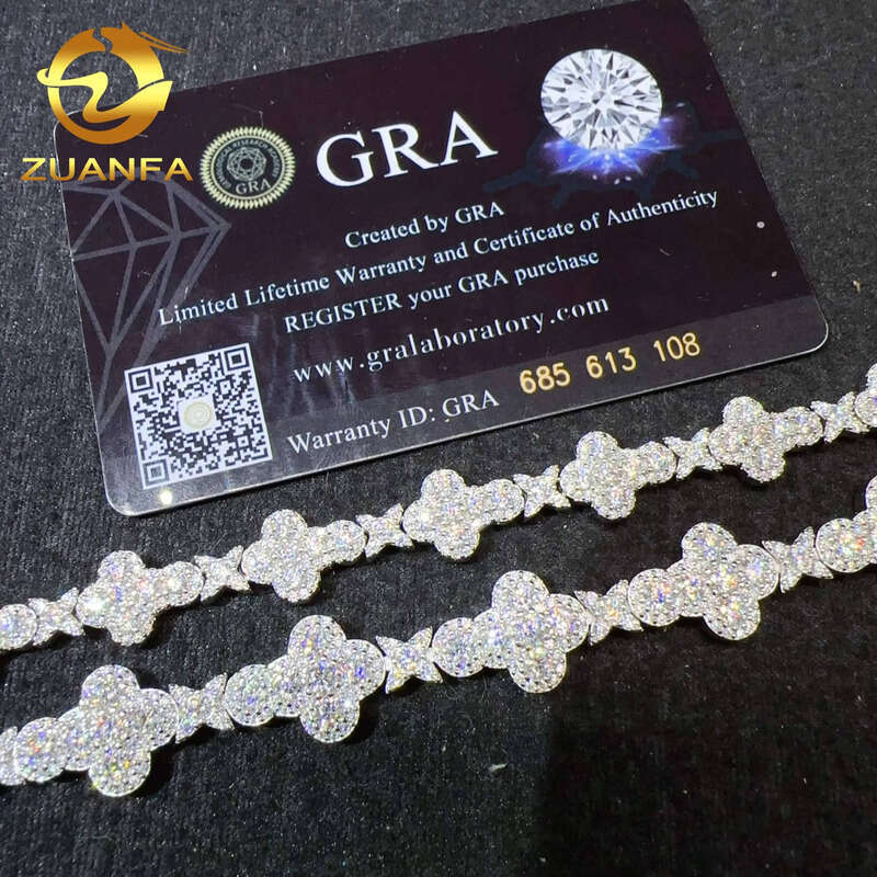 RTS 10mm 13mm Width Sier Vvs Moissanite Dia Hip Hop Iced Out Jewelry Cross Tennis Chain Bracelet