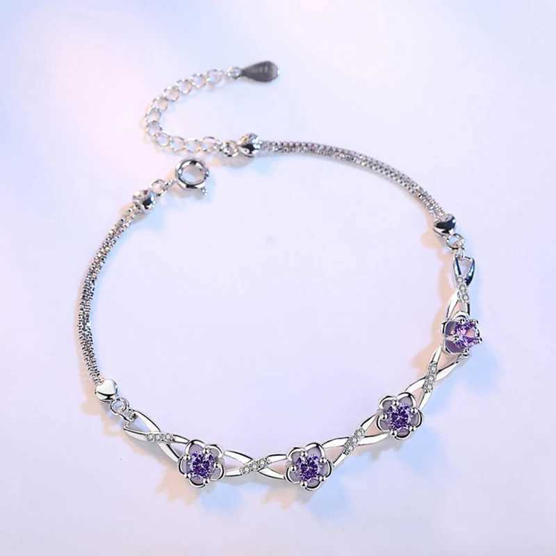 925 Sterling Silver Bracelets Luxury Purple White Zirconia Plum Flower Bracelets Bangles For Women Silver Bracelet S-B51 Z250807