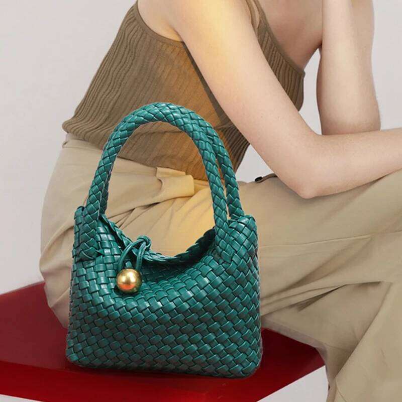 Woven Shoulder Crossbody Women Simple Advanced Feeling Shoulder Handbag PU Material Hobo Bag